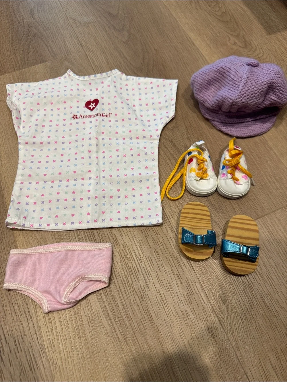 18-inch Doll Hospital Gown, Purple Hat, Heart Shoes, and Blue Sandals